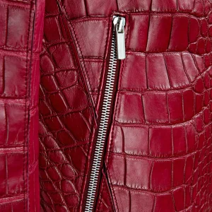 GUIDOMAGGI Giacche In Pelle Esotica>Heritage -Giubbino stile Biker in Pelle di coccodrillo rosso