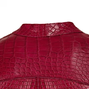 GUIDOMAGGI Giacche In Pelle Esotica>Heritage -Giubbino stile Biker in Pelle di coccodrillo rosso