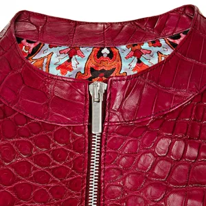 GUIDOMAGGI Giacche In Pelle Esotica>Heritage -Giubbino stile Biker in Pelle di coccodrillo rosso