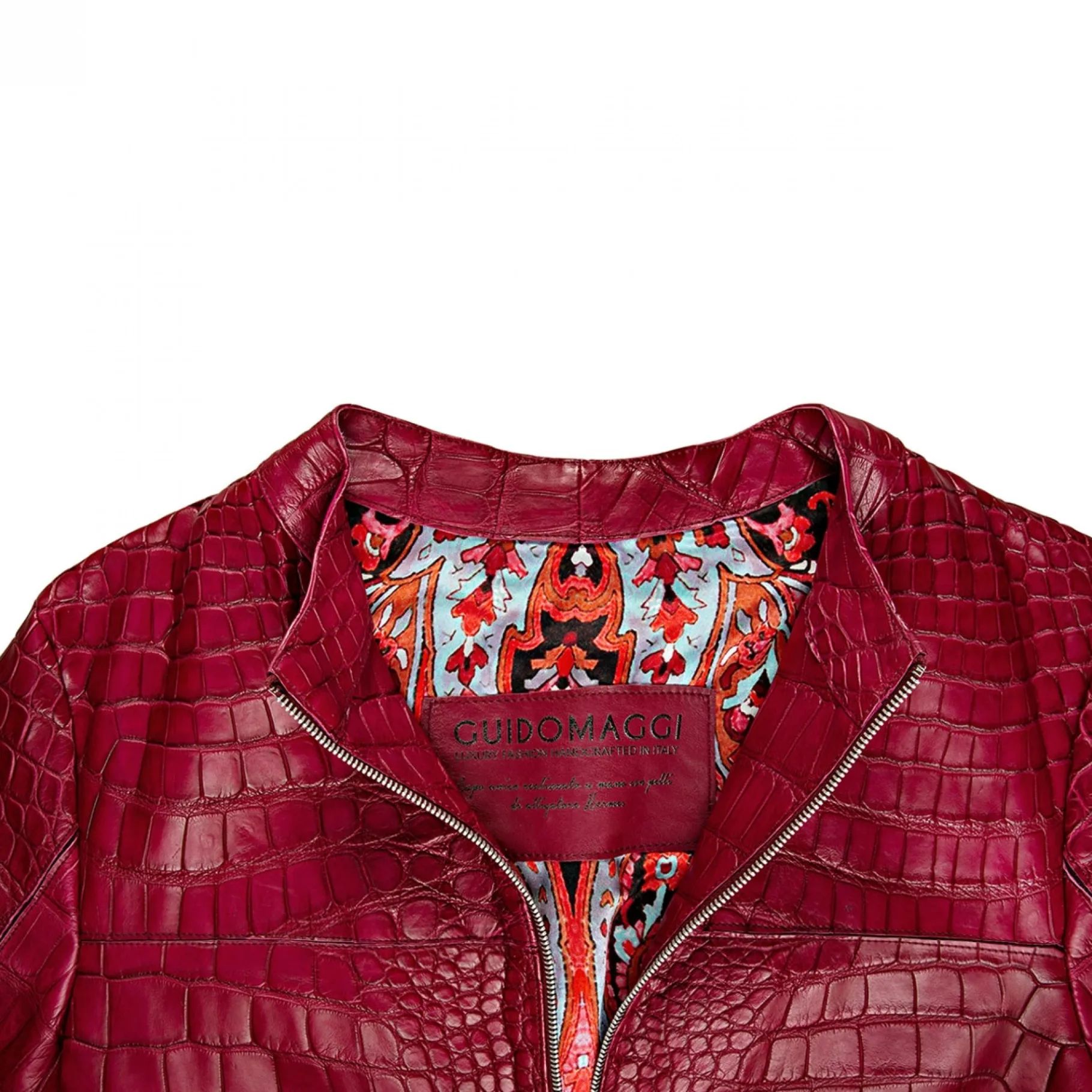heritage_giubbino_stile_b_3.webp GUIDOMAGGI Giacche In Pelle Esotica>Heritage -Giubbino stile Biker in Pelle di coccodrillo rosso