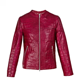 GUIDOMAGGI Giacche In Pelle Esotica>Heritage -Giubbino stile Biker in Pelle di coccodrillo rosso