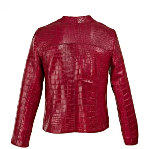 GUIDOMAGGI Giacche In Pelle Esotica>Heritage -Giubbino stile Biker in Pelle di coccodrillo rosso