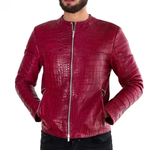 GUIDOMAGGI Giacche In Pelle Esotica>Heritage -Giubbino stile Biker in Pelle di coccodrillo rosso