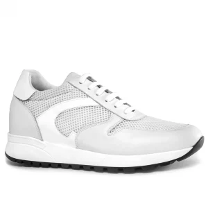 Uomo GUIDOMAGGI Sneakers>White Sand - sneakers con rialzo in Mix Pelle/Tessuto Da 6 a 8 cm più alto